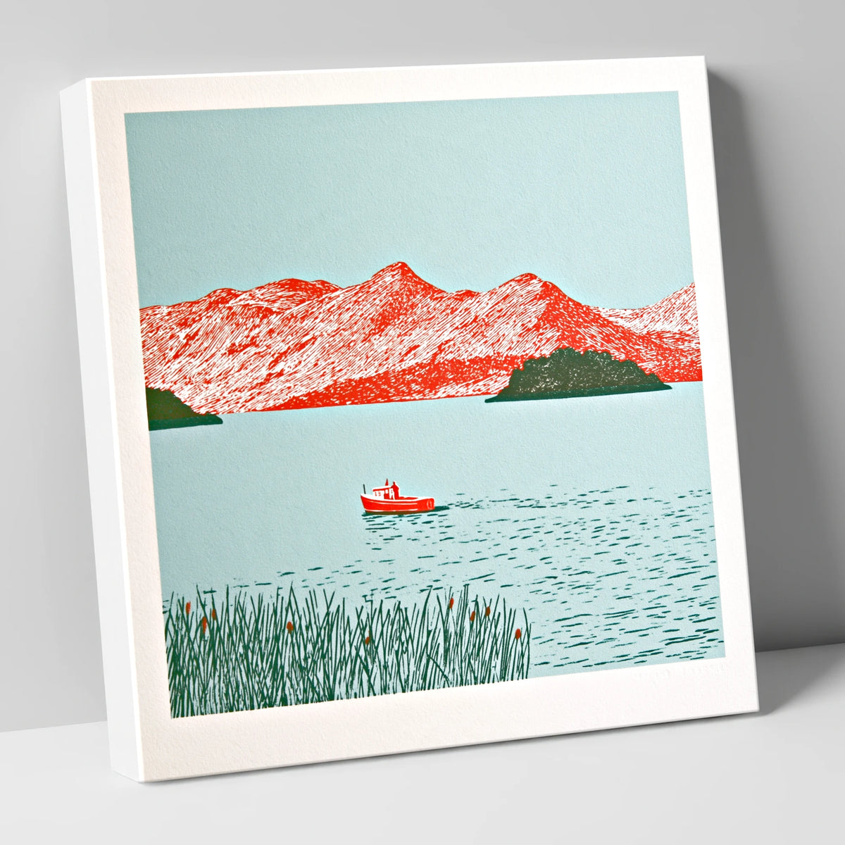 Derwentwater Fells in Vivid Red lake district lake canvas wall art