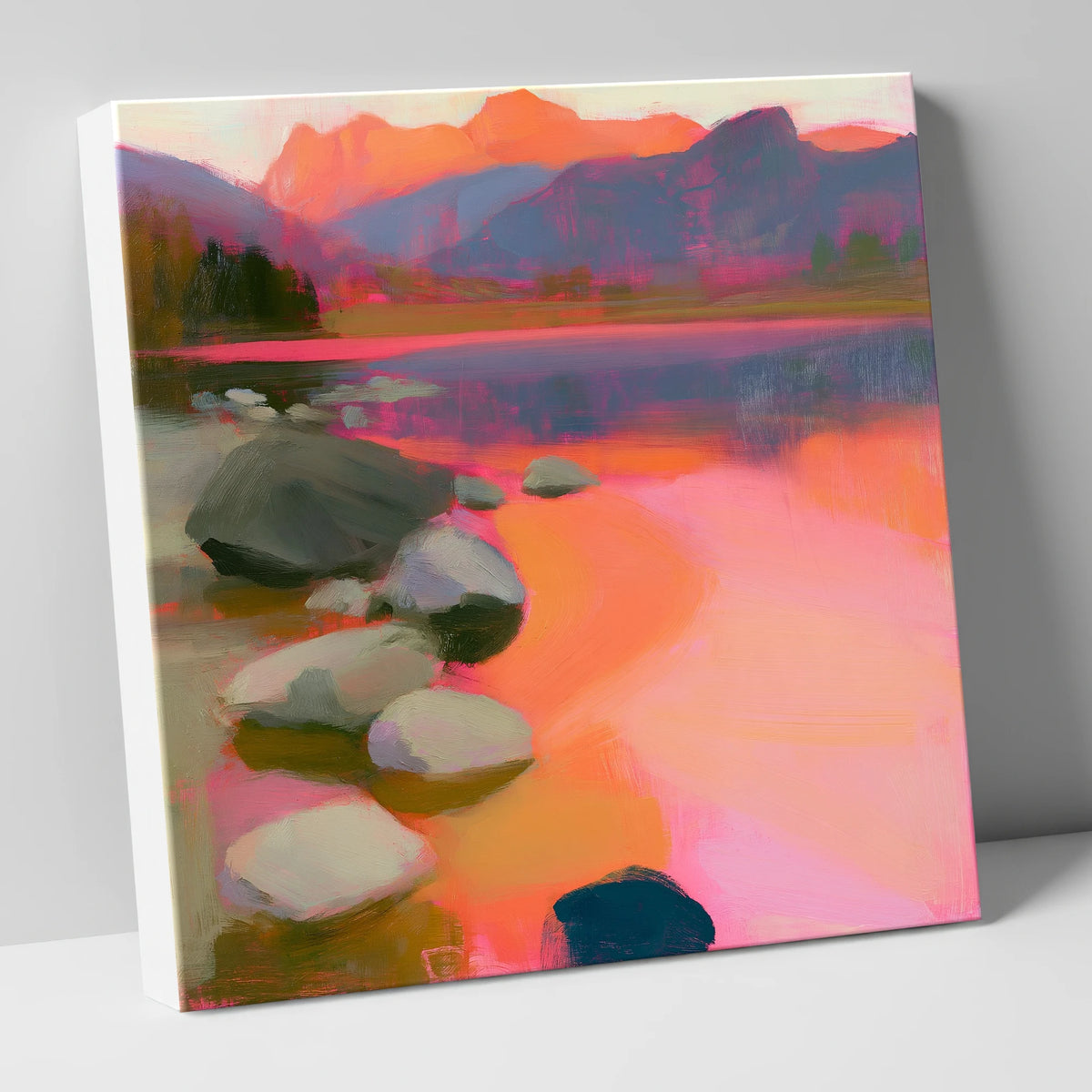 Elterwater Rocks in Fiery Light lake district lake canvas wall art