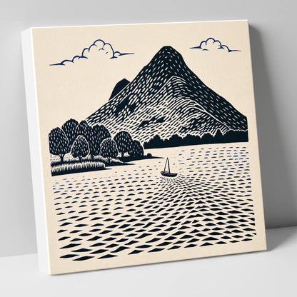 Graphic Catbells and Sailing Boat lake district fell canvas wall art