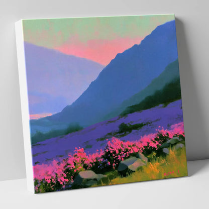 Indigo Fells and Vibrant Heather flowers & fellsides canvas wall art