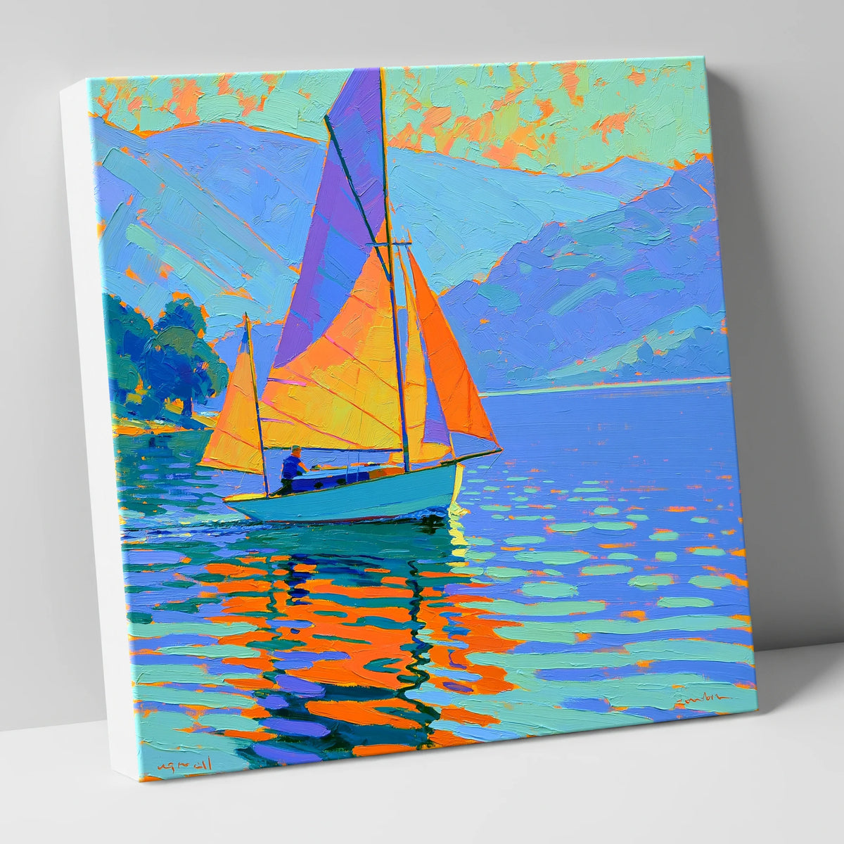 Vibrant Sails on a Breezy Lake lake district walking canvas wall art