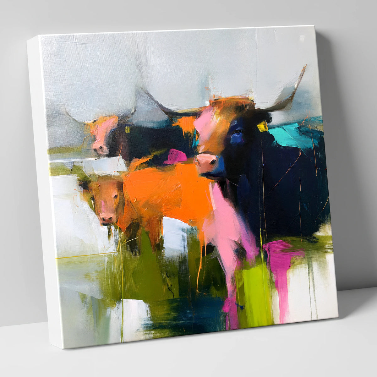 Abstract Highland Cattle Grazing lake district wildlife canvas wall art