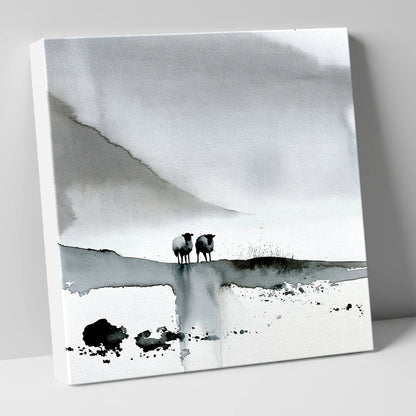 Monochrome Herdwick Sheep on Fellside lake district wildlife canvas wall art