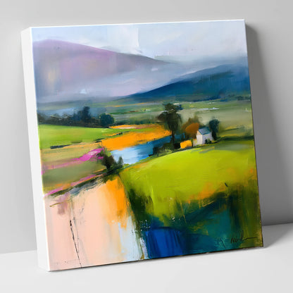 Vibrant Patchwork Valley Fields lake district valley canvas wall art