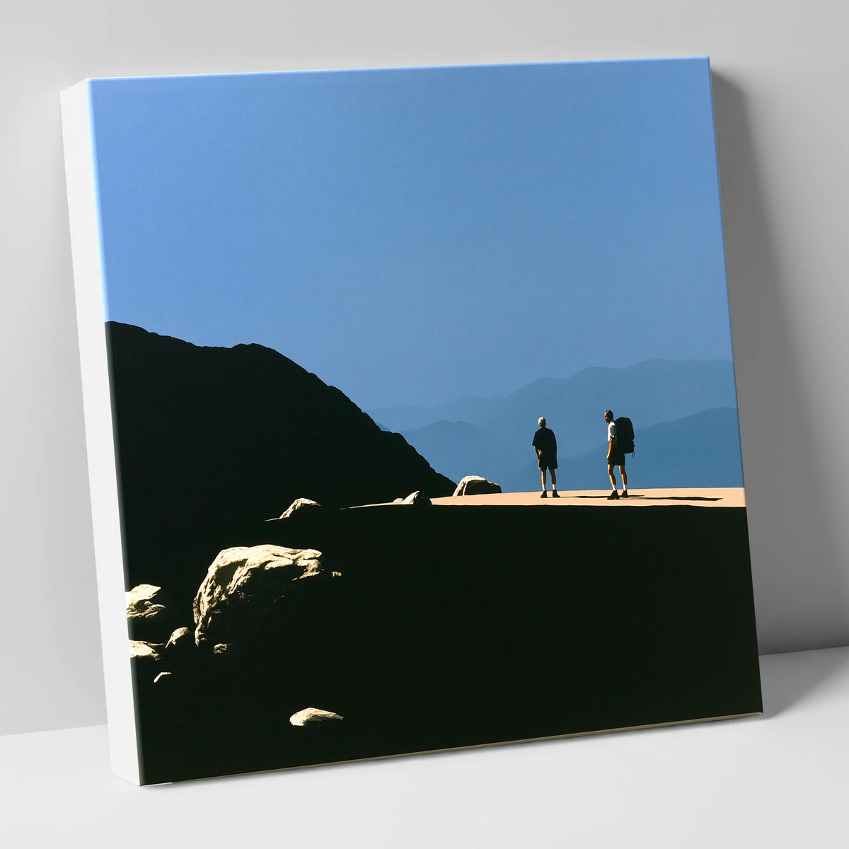 Hikers on a Sunlit Fell Ridge lake district fell canvas wall art