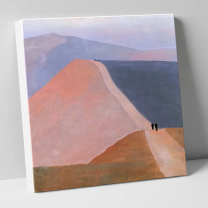 Walkers on a Pastel Mountain Ridge lake district walking canvas wall art