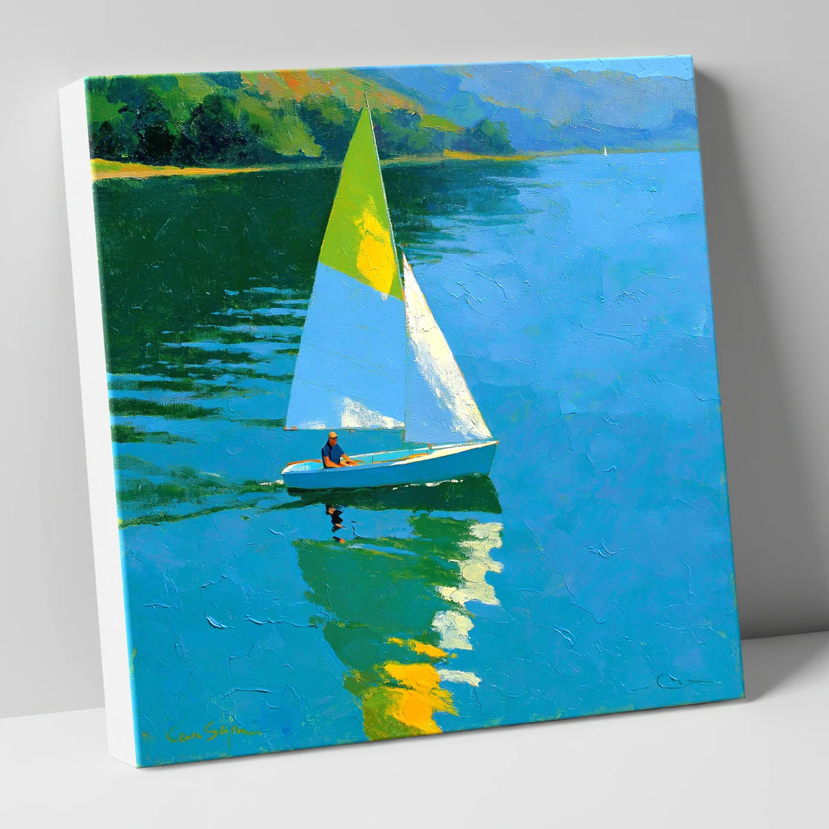 Blue Lake Sailing in Summer Light lake district walking canvas wall art