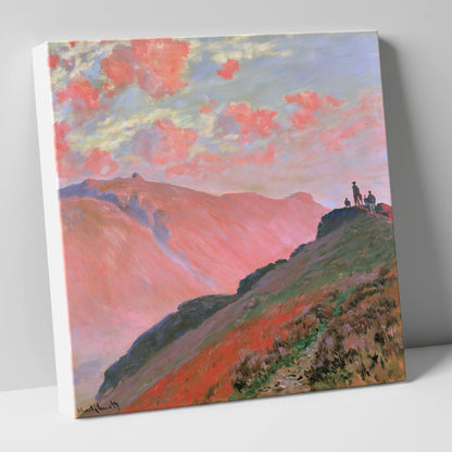Hikers on a Pink Sunset Fell lake district fell canvas wall art