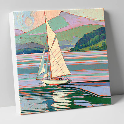 Sailboat on a Pastel Lake lake district walking canvas wall art
