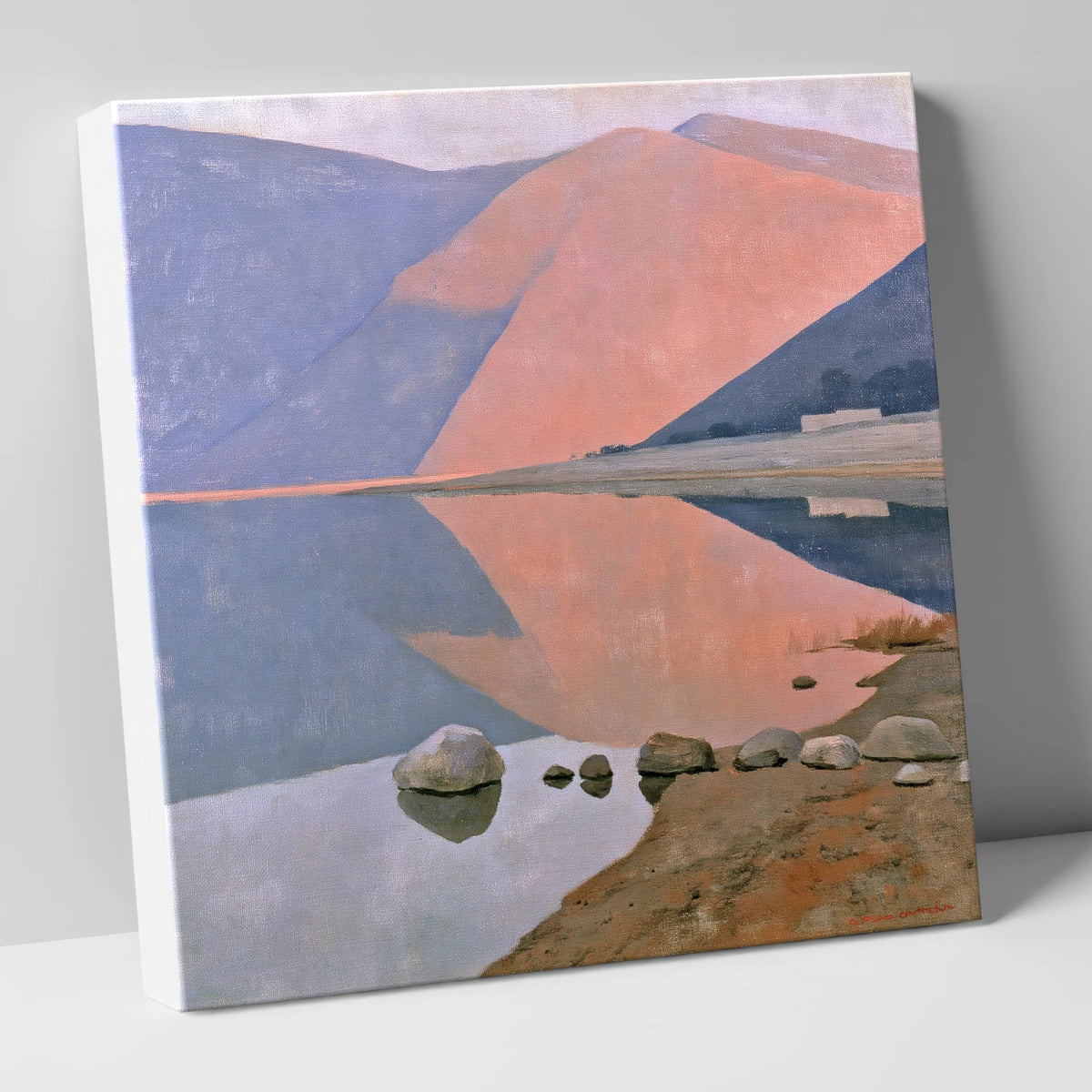 Still Lake beneath Dusk Pink Fells lake district lake canvas wall art