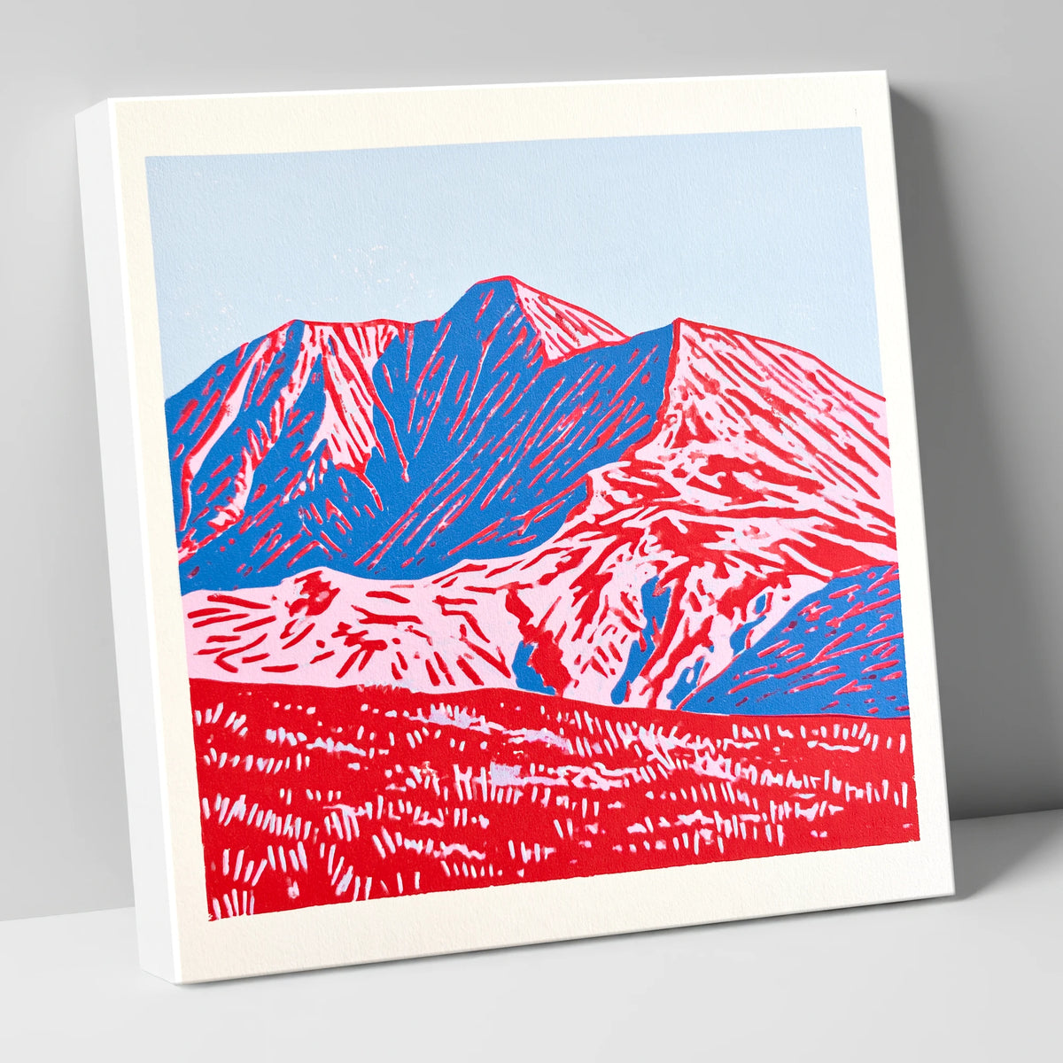 Graphic Red and Blue Helvellyn lake district fell canvas wall art
