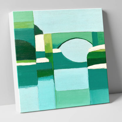 Pooley Bridge in Geometric Teal lake district village canvas wall art