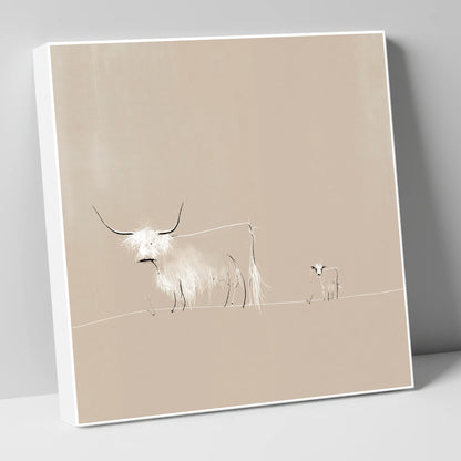 Highland Cattle on Warm Beige lake district wildlife canvas wall art