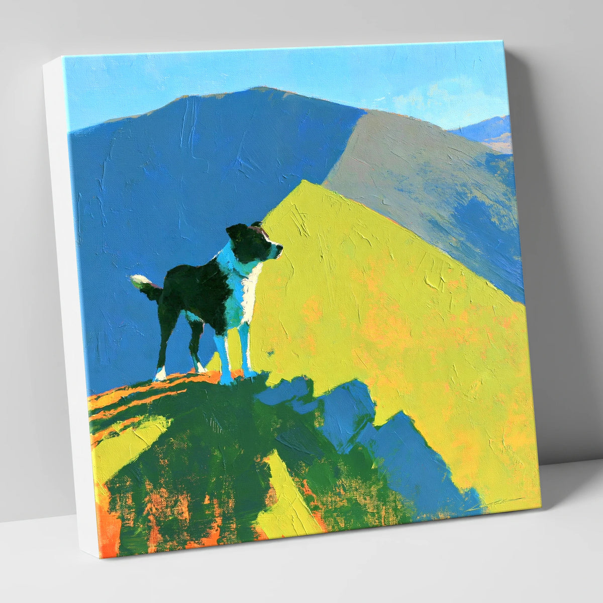 Vibrant Dog on Skiddaw Summit gifts for dog walkers canvas wall art