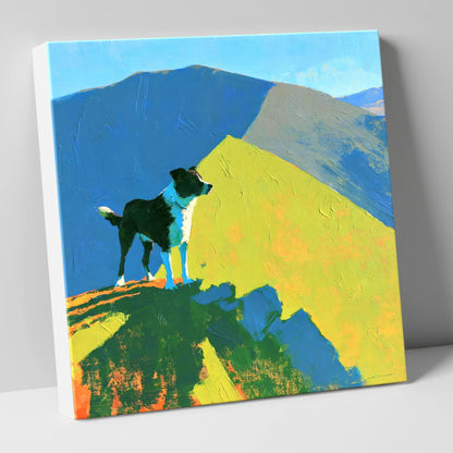 Vibrant Dog on Skiddaw Summit gifts for dog walkers canvas wall art