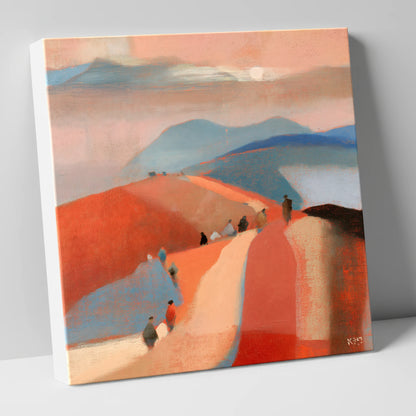 Walkers on a Sunset Mountain Path lake district walking canvas wall art