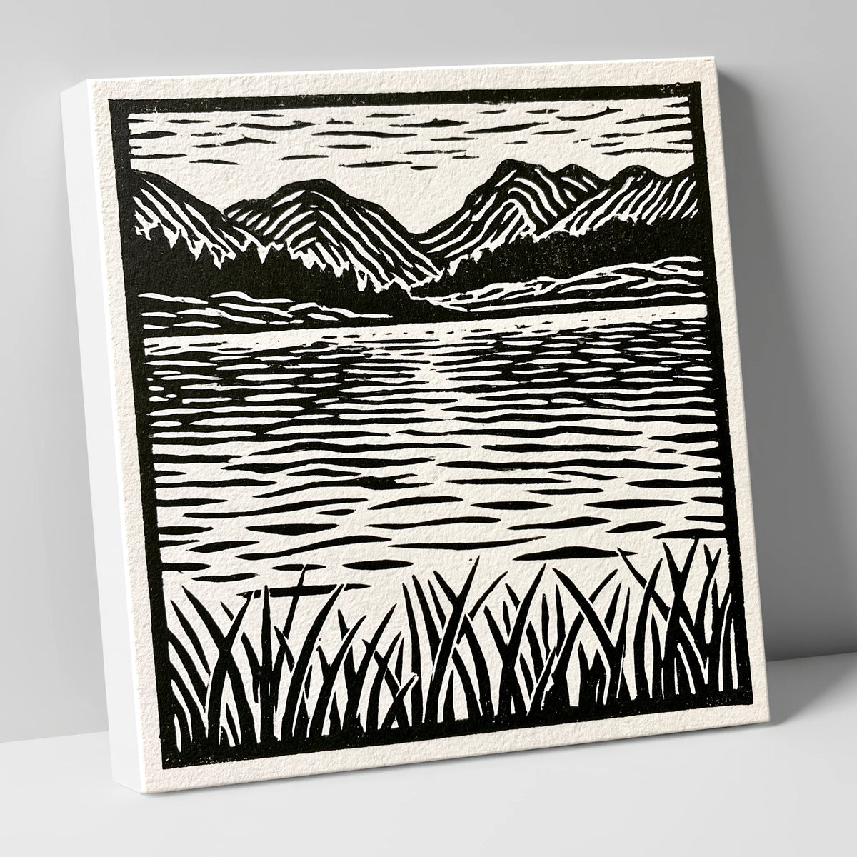 Calm Lake Reflections in Monochrome lake district lake canvas wall art