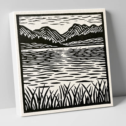 Calm Lake Reflections in Monochrome lake district lake canvas wall art