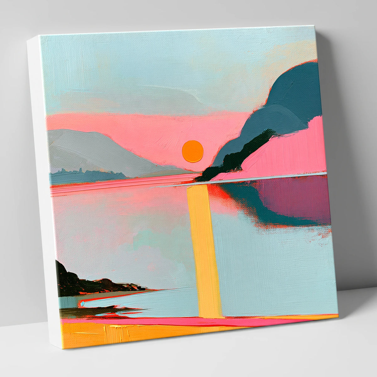 Bold Pink Sunset Over The Lake lake district lake canvas wall art