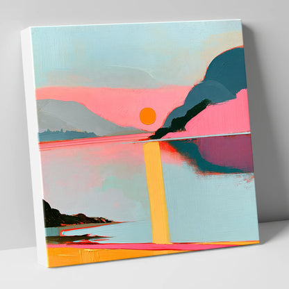 Bold Pink Sunset Over The Lake lake district lake canvas wall art