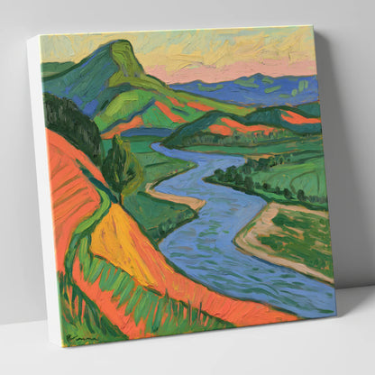Vivid Orange and Green River Valley lake district waterfall canvas wall art