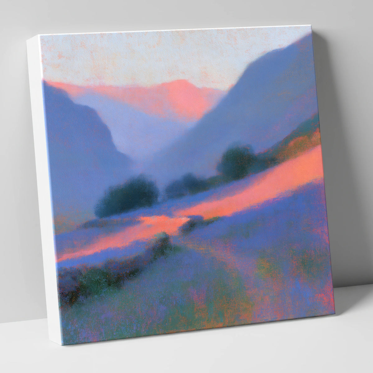 Pink Light Over Valley Drystone Wall lake district valley canvas wall art