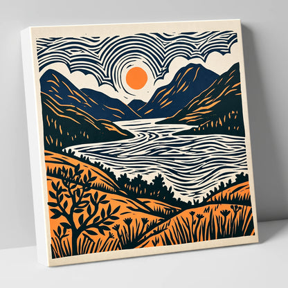 Orange Sun Over Ennerdale Water lake district valley canvas wall art
