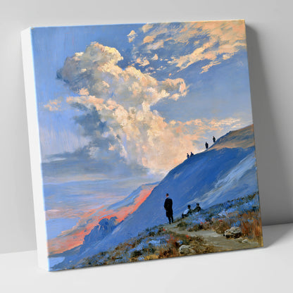 Fell Hikers Under Sunlit Clouds lake district fell canvas wall art