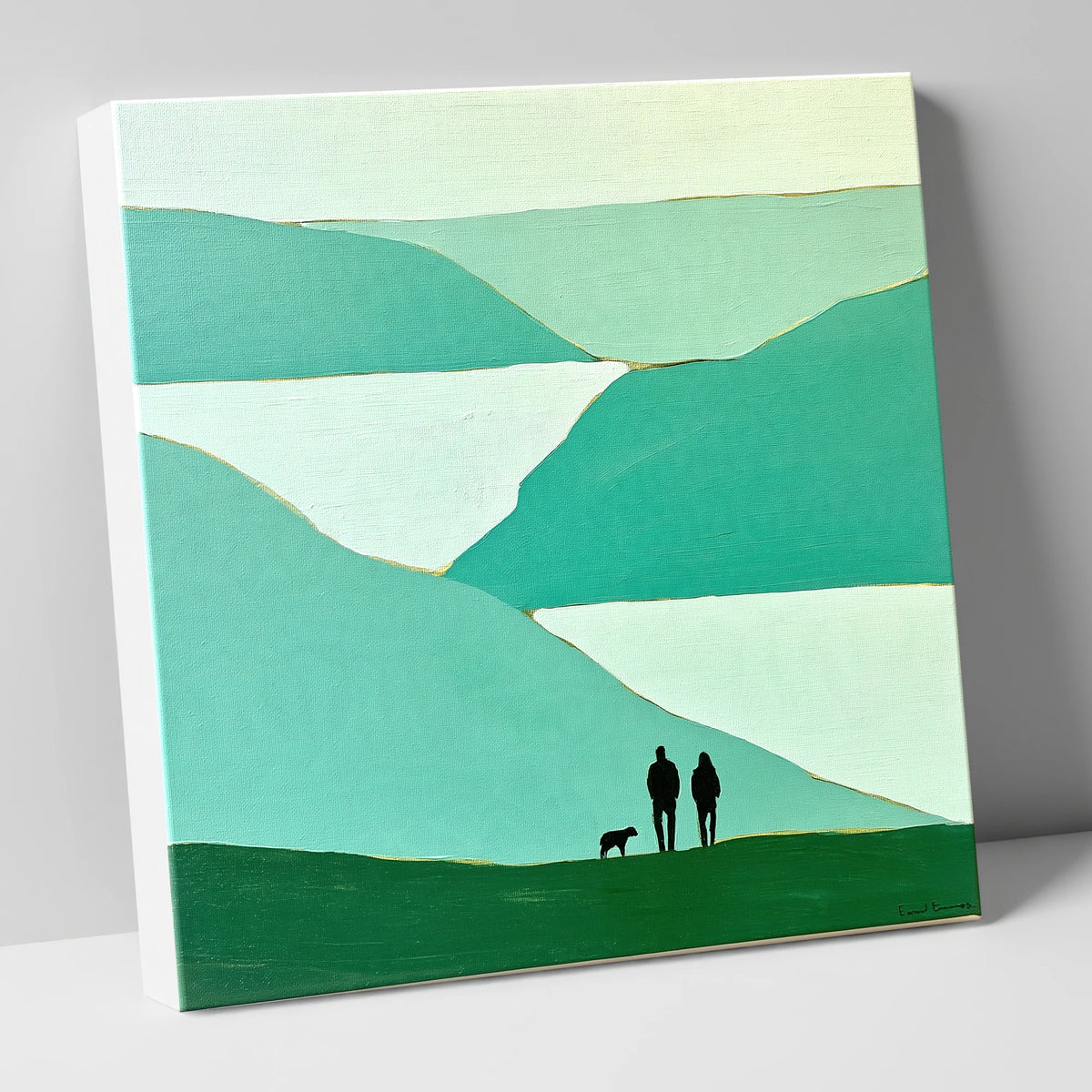 Glenridding Walkers in Teal Fells gifts for dog walkers canvas wall art
