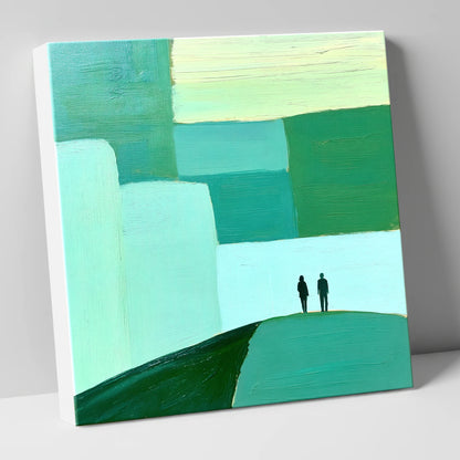 Abstract Green Fell Top Hikers lake district fell canvas wall art