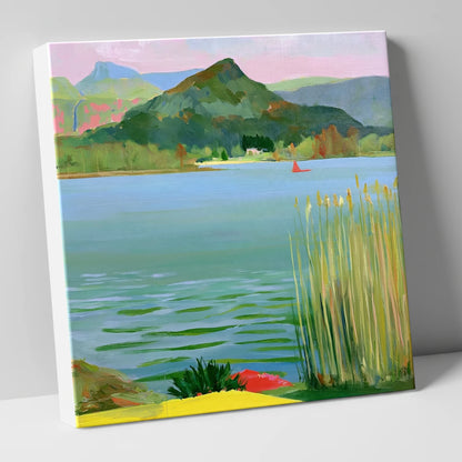 Vibrant Reeds on Grasmere Water lake district lake canvas wall art