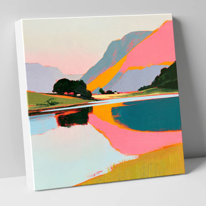 Vibrant Pink Lake At Dawn lake district lake canvas wall art