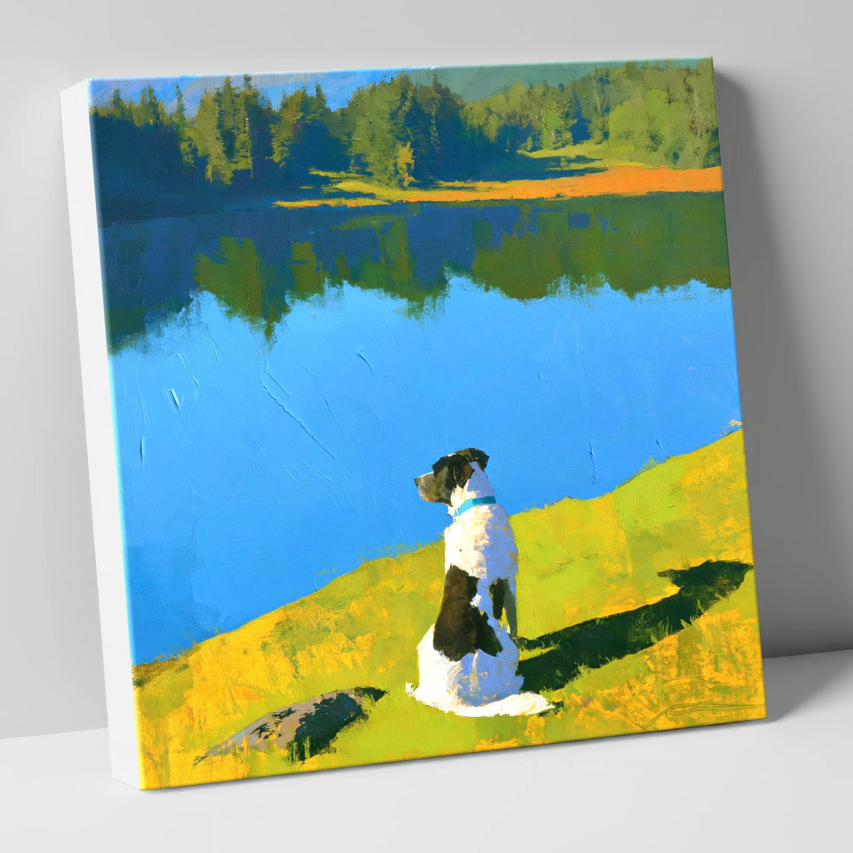 Sunlit Dog Beside Tarn Hows tarn hows wall art canvas wall art
