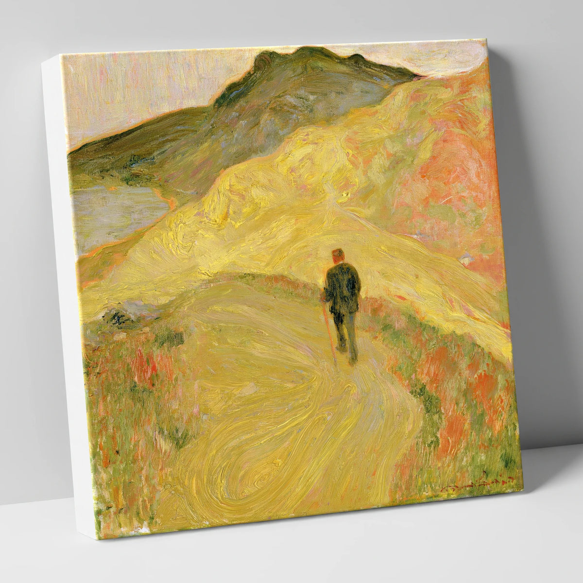 Lone Hiker on Golden Fells lake district walking canvas wall art