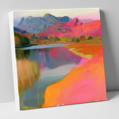 Vibrant Elterwater and Pink Fells lake district lake canvas wall art