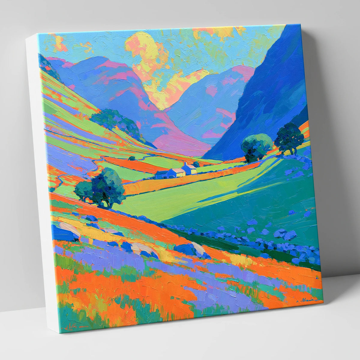 Valley Farm Beneath Bright Fells lake district valley canvas wall art