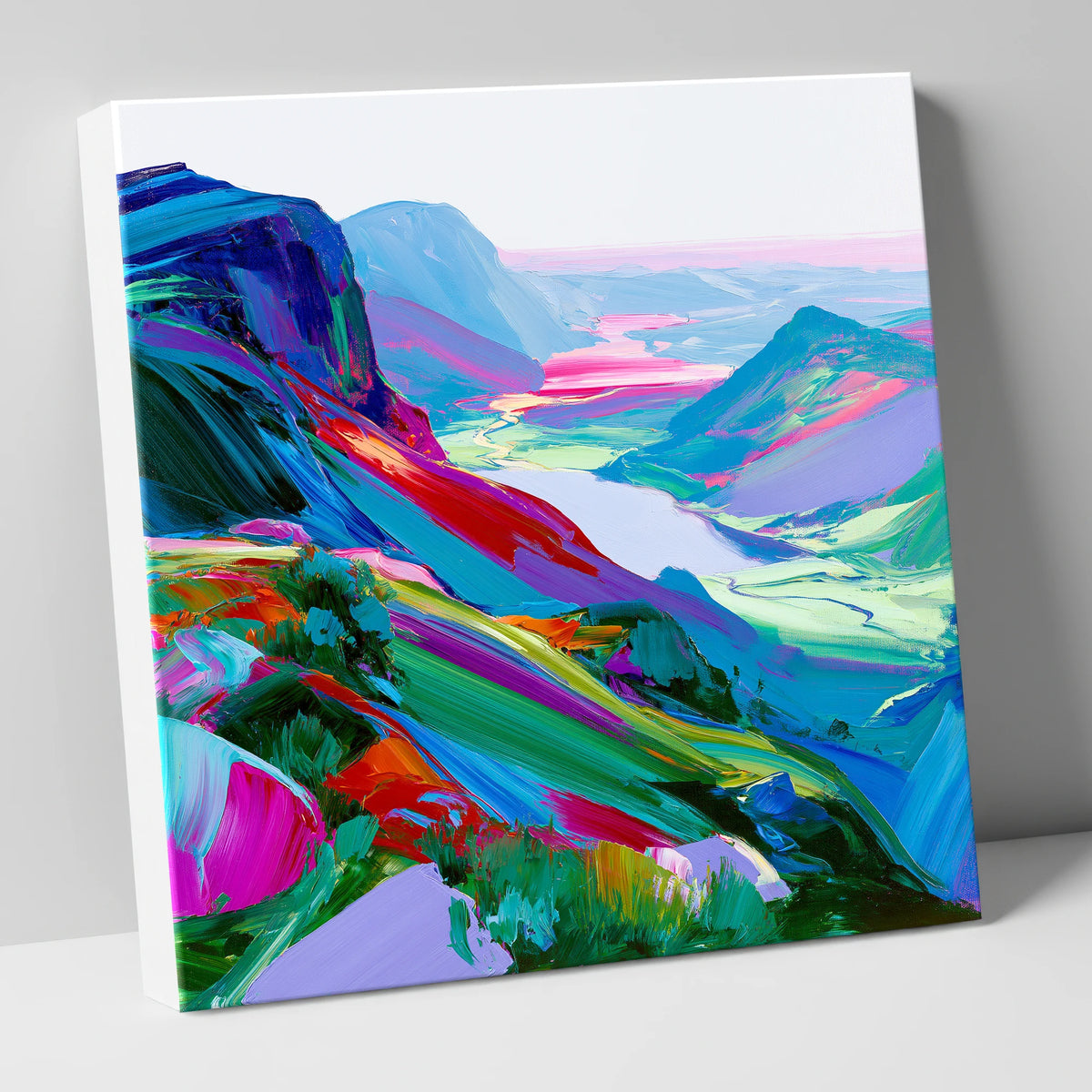 Vibrant Summit Valley View lake district fell canvas wall art