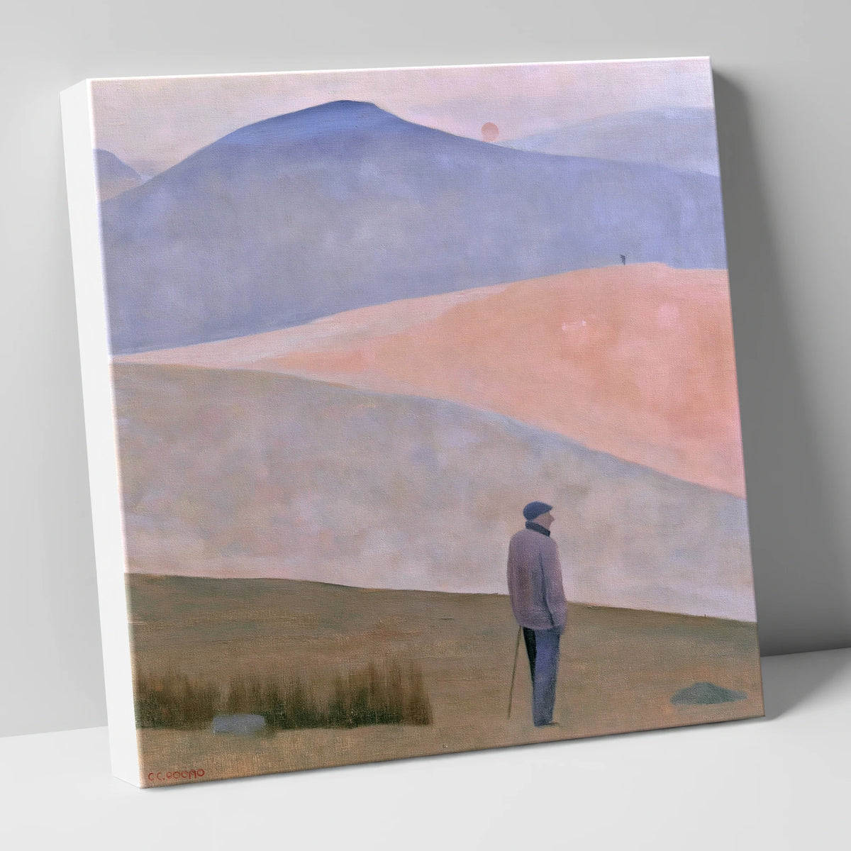 Lone Fell Walker at Dusk lake district walking canvas wall art