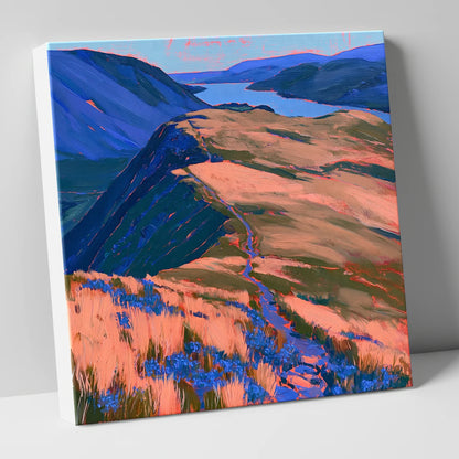 Beda Fell Ridge in Coral Light lake district village canvas wall art