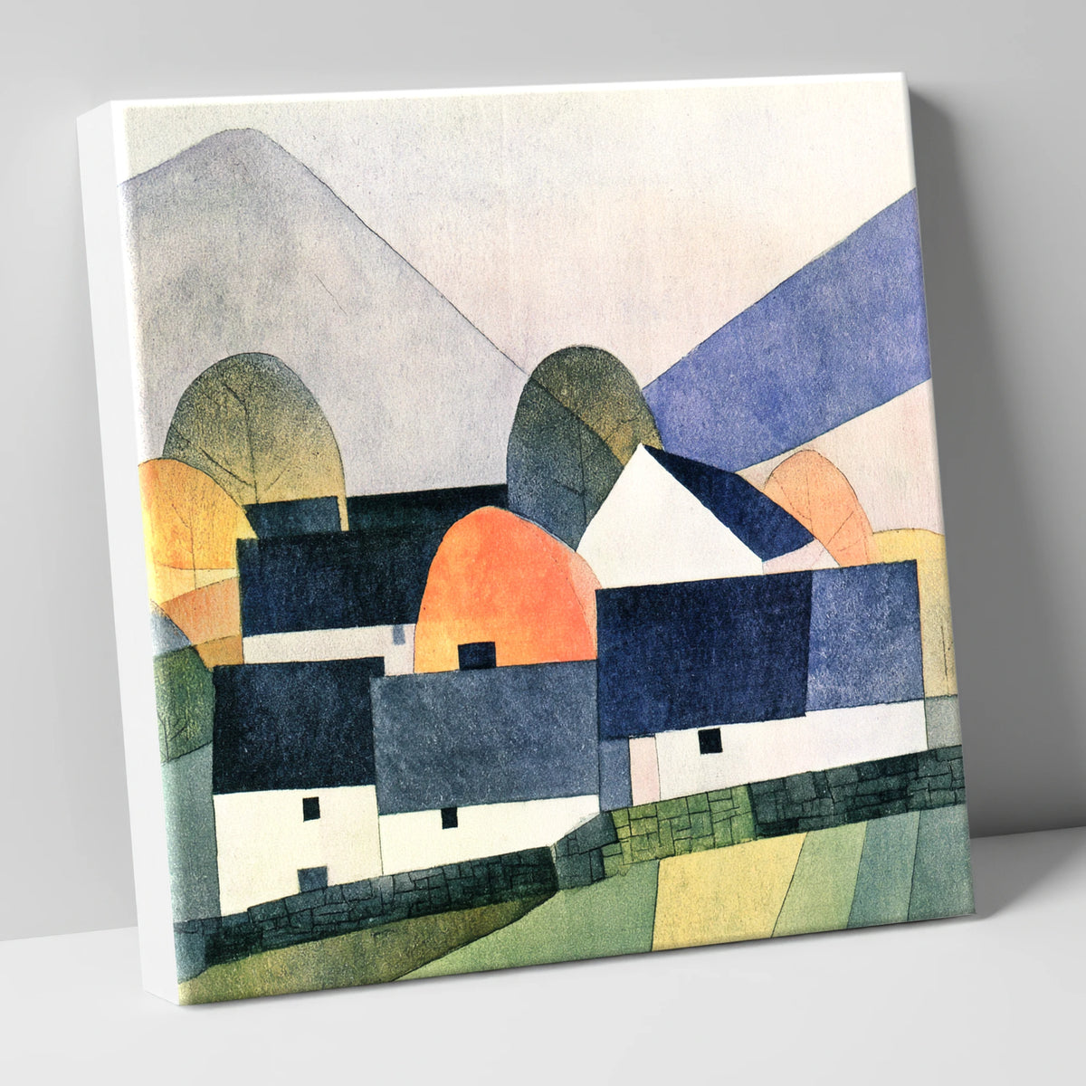 Geometric Slate Roofed Cottages lake district village canvas wall art