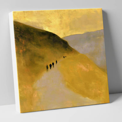 Walkers on a Golden Fell Path lake district walking canvas wall art