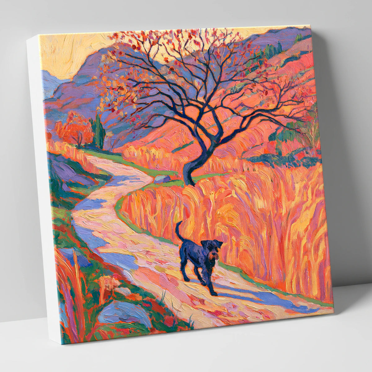 Colourful Patterdale Dog Walk gifts for dog walkers canvas wall art