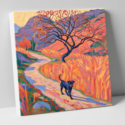 Colourful Patterdale Dog Walk gifts for dog walkers canvas wall art