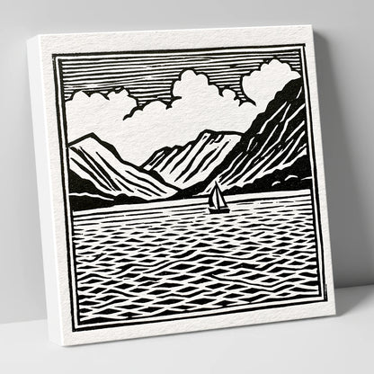 Black and White Ullswater Sailboat lake district lake canvas wall art