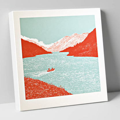 Coniston Water in Vivid Red lake district lake canvas wall art