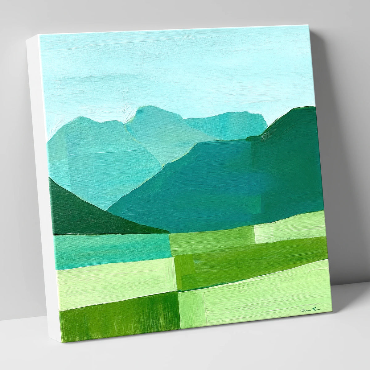 Abstract Teal Langdale Pikes lake district fell canvas wall art