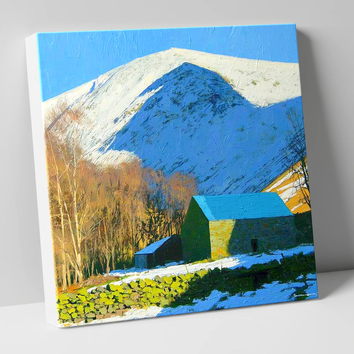Snowy Bowscale Fell and Stone Barn lake district fell canvas wall art