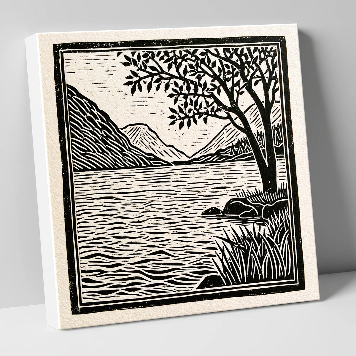 Graphic Lake Fells at Dawn lake district lake canvas wall art