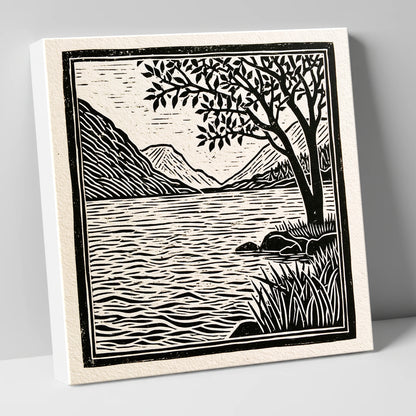 Graphic Lake Fells at Dawn lake district lake canvas wall art