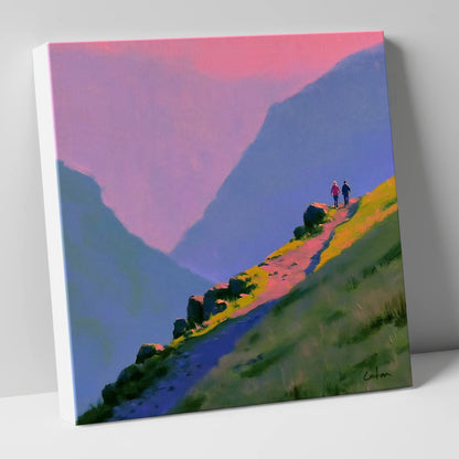 Walkers on a Vivid Mountain Path lake district walking canvas wall art